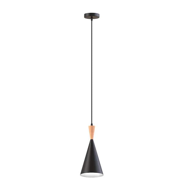 Briignite Industrial 9.06 in. 1-Light Matte Black Pendant Light with Triangle Shade for Kitchen Island and Dining Room