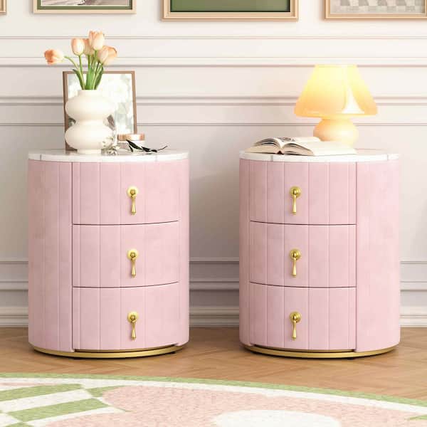 Pink 3 Drawers 15.75 in. W Nightstand