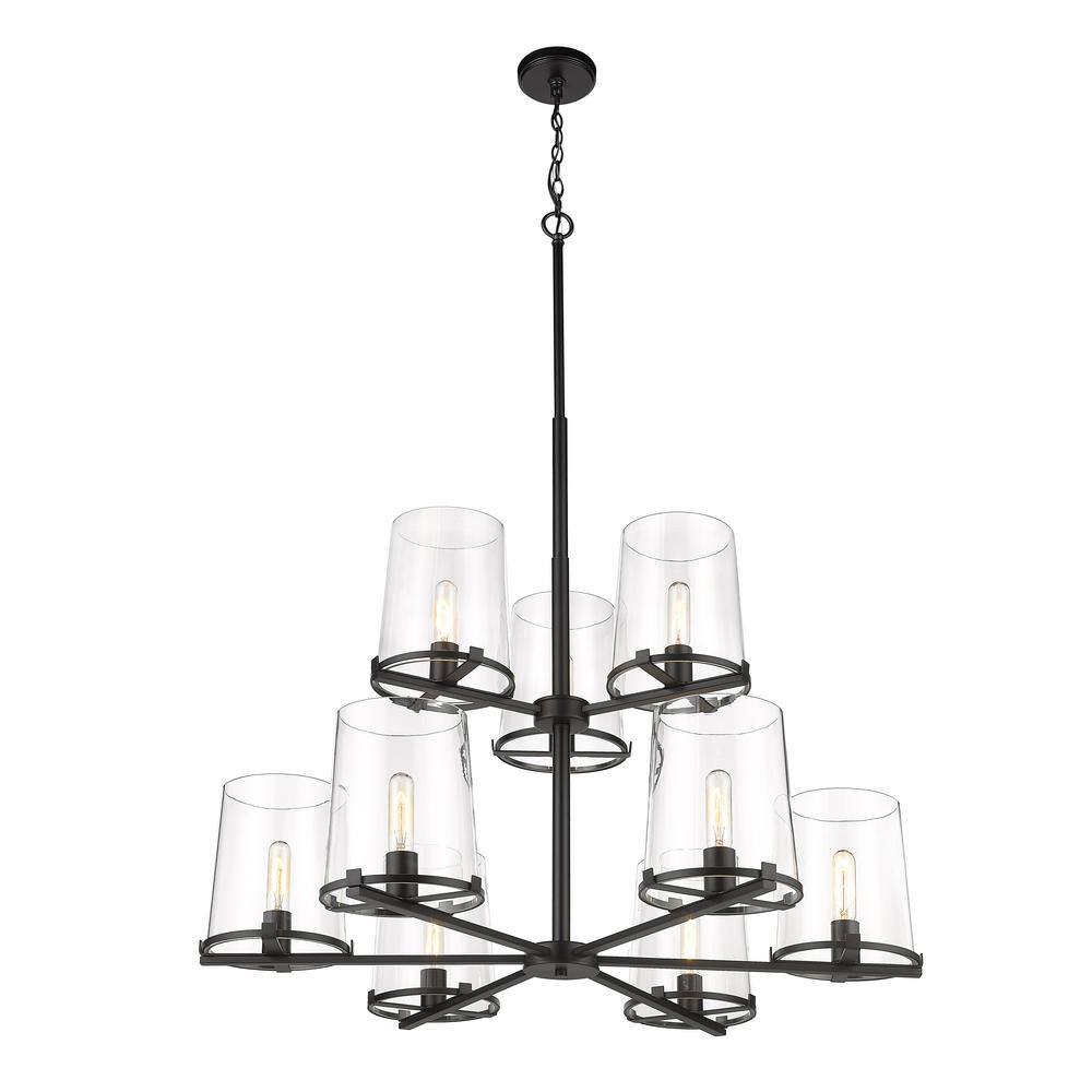 Callista Matte Black 38" Steel and Glass 9-Light Chandelier