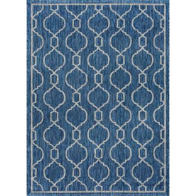 Tayse Rugs Veranda Border Indigo 8 ft. x 10 ft. Indoor/Outdoor Area Rug ...