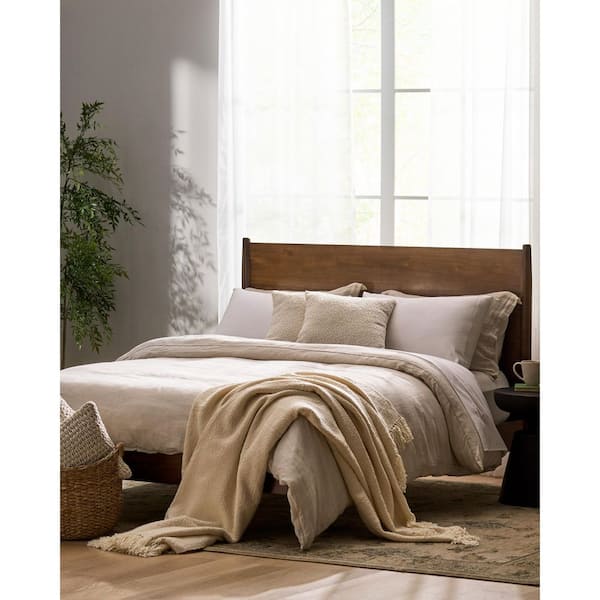 Nova Mid-Century Medium Brown Wood Frame Queen Size Platform Bed