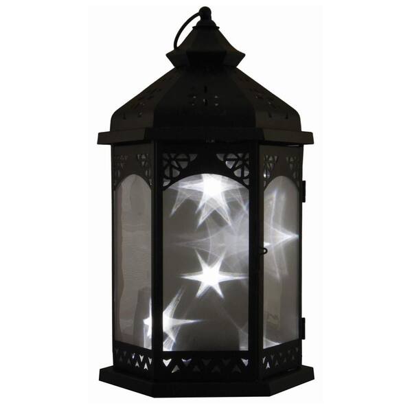 Smart Design Baltimore Star 16 in. Black Integrated LED Lantern with Timer Candle