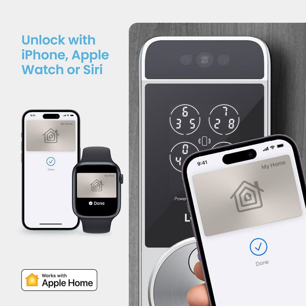 Satin Nickel Wi-Fi Smart Lock with Facial Recognition and Keypad
