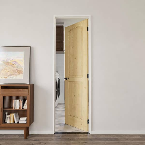 24 in. x 80 in. Arch 2-Panel No Bore Solid Core Unfinished Pine Wood Textured Interior Door Slab
