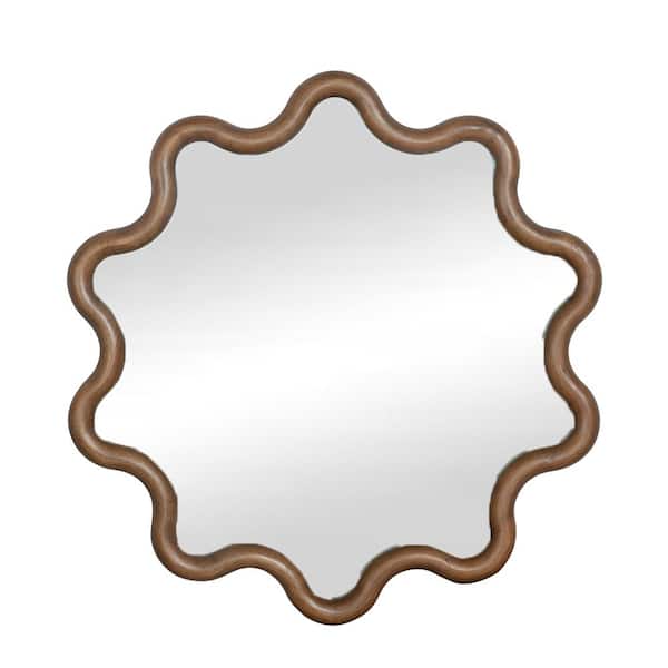 Unbranded 30 in. W x 30 in. H Round Wood Framed Wall Bathroom Vanity Mirror in Brown