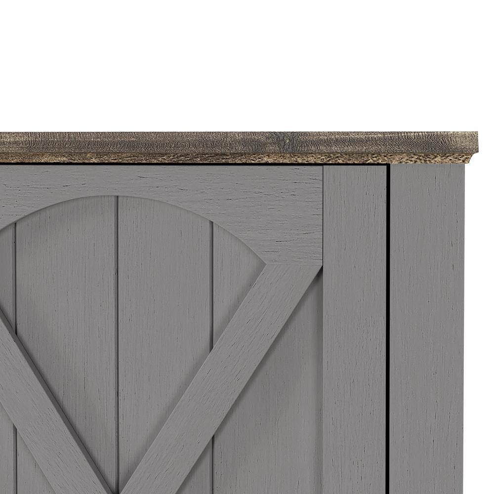 Gray Farmhouse TV Stand with Fireplace and Storage Cabinets