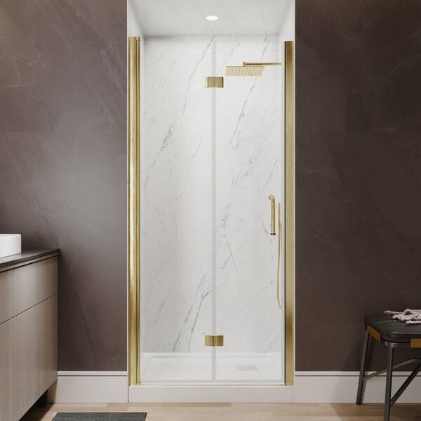 34-36 in. W x 72 in. H Bi Fold Frameless Shower Door in Brushed Gold with Clear Glass