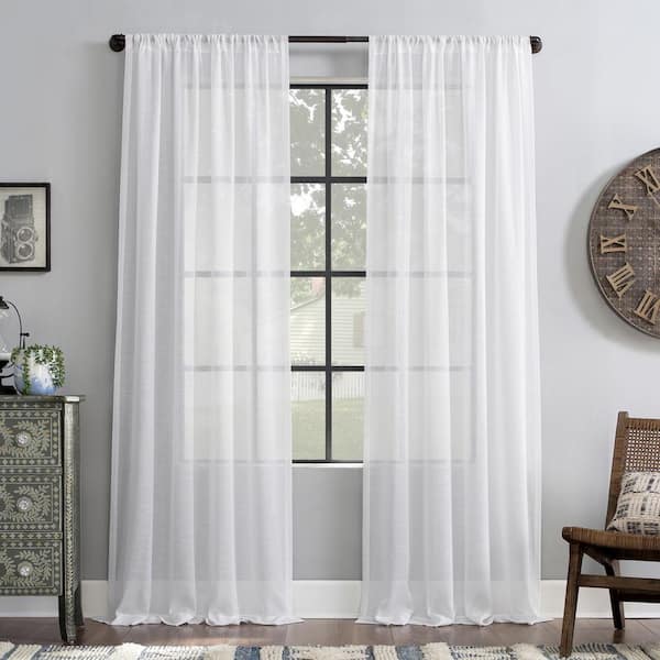 Sun Zero Akari White Linen Polyester Blend 52 in. W x 84 in. L Rod Pocket Light Filtering Curtain (Single Panel)