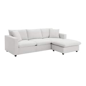 100.4 in. W 2-piece L Shaped Polyester Modern Sectional Sofa in White with 2 Pillows and Ottoman
