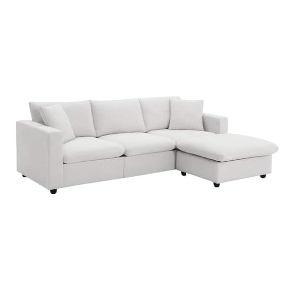 Harper & Bright Designs 100.4 in. W 2-piece L Shaped Polyester Modern Sectional Sofa in White with 2 Pillows and Ottoman