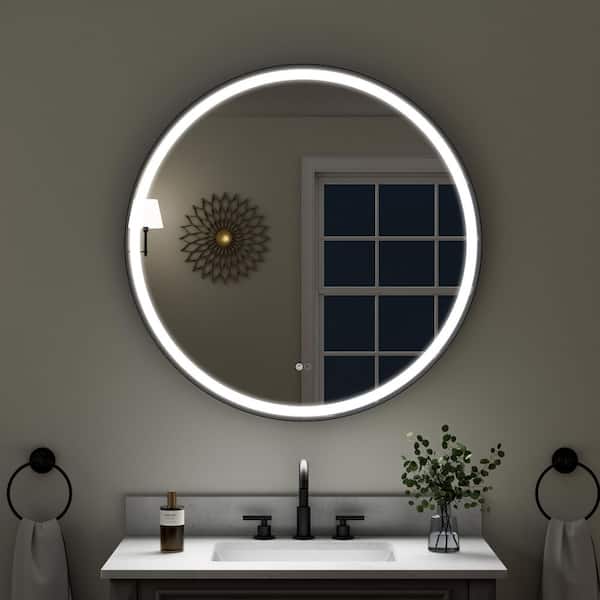 36 in. W x 36 in. H Round Framed LED Dimmable Anti-Fog Wall Bathroom Vanity Mirror in Matte Black, IP54