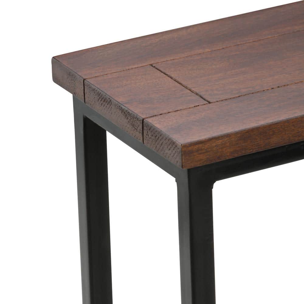 Modern Industrial Cognac Brown Mango Wood and Metal C-Side Table
