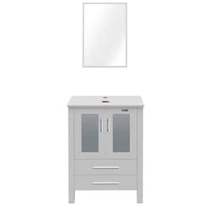 Classical 24 in. W x 20 in. D x 32 in. H Bath Vanity in Gray with Waterproof Plywood Top in Gray with Mirror