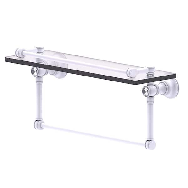Carolina Crystal Collection 16 in. Gallery Glass Shelf with Towel Bar in Matte White