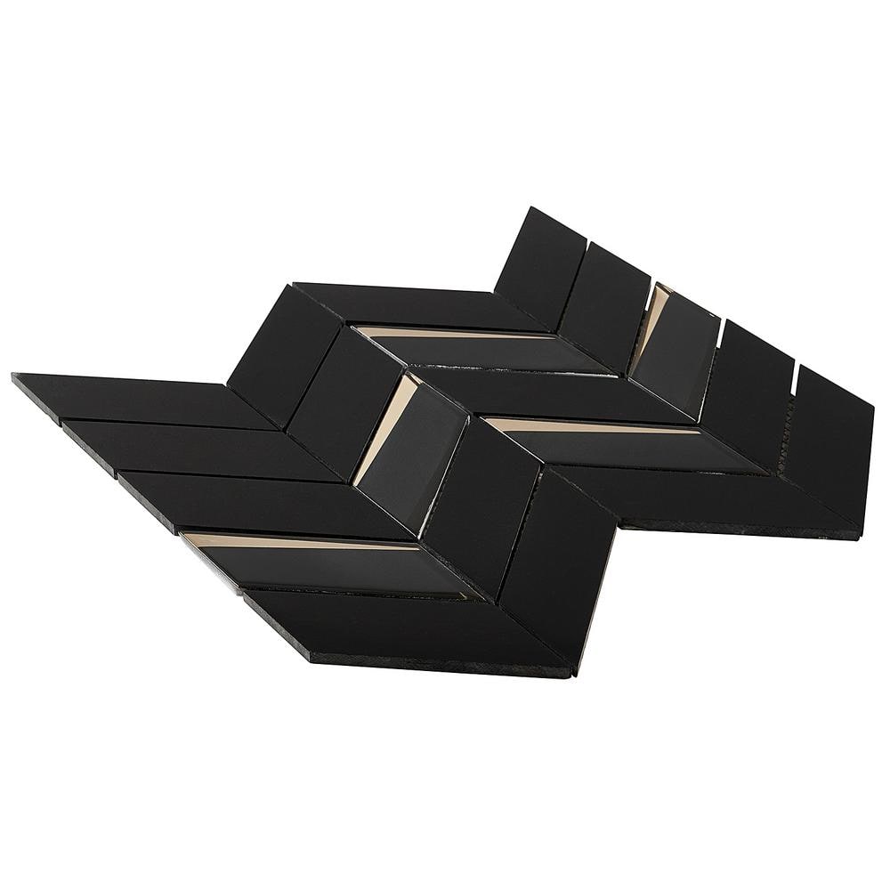 Verona Polished Black Marble Chevron Mosaic Tile