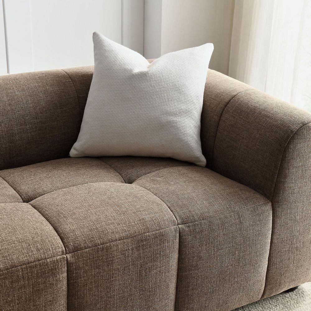 MODWAY Liana 86.6 in. Square Arm Fabric Rectangle Sofa in. Mocha