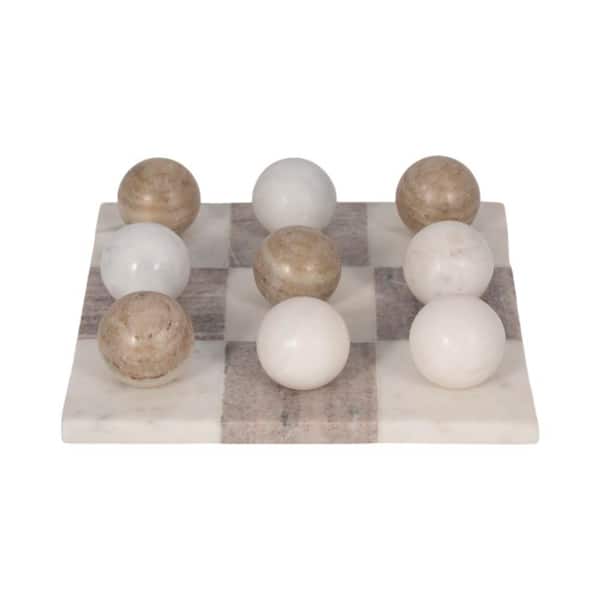 Ivory 9 in. x 3 in. Stone Tic Tac Toe Decorative Game Set