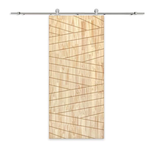 CALHOME 30 in. x 96 in. Natural Pine Wood Unfinished Interior Sliding Barn Door with Hardware Kit