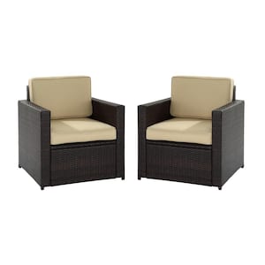 Palm Harbor 2-Piece Wicker Outdoor Seating Set with Sand Cushions - 2 Wicker Outdoor Chairs