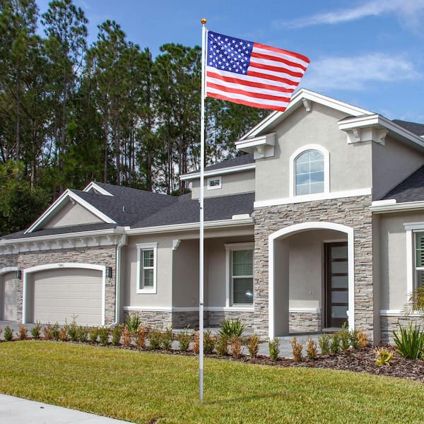 3 ft. W x 5 ft. L Embroidered USA Flag Pole Kit with 20 ft. H Aluminum Flagpole, Topper Balls