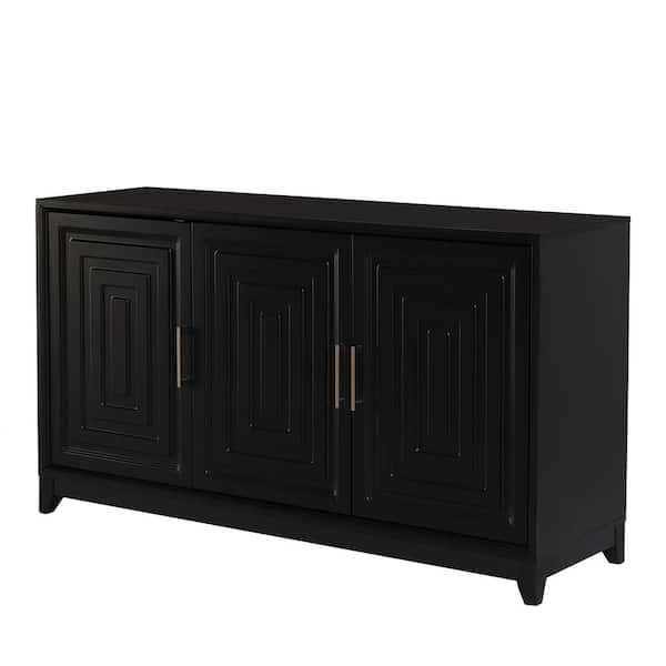 Black TV Stand Fits TV's up to 65 in. with 2 Spacious Storage Space, Solid Wood Legs
