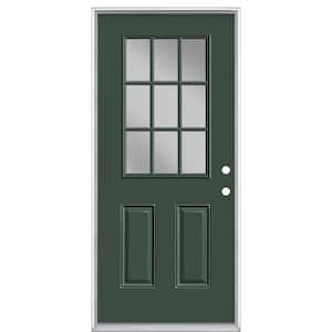 36 in. x 80 in. 9-Lite Left Hand Inswing Conifer Painted Steel Prehung Front Exterior Door with Vinyl Frame