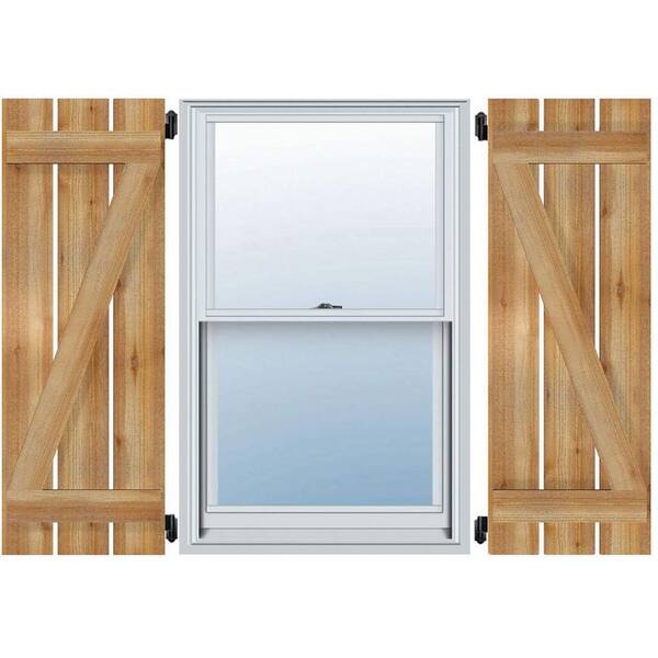Ekena Millwork 11-1/4" X 43"Timbercraft Rustic Wood Two 5-3/8"Spaced Board and Batten Shutters with Z-Bar Rough Sawn Cedar(pair)