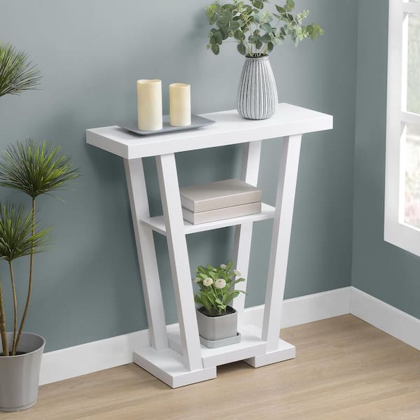 Convenience Concepts Newport 31.5 in. White Standard Rectangle Wood Console Table with Shelves