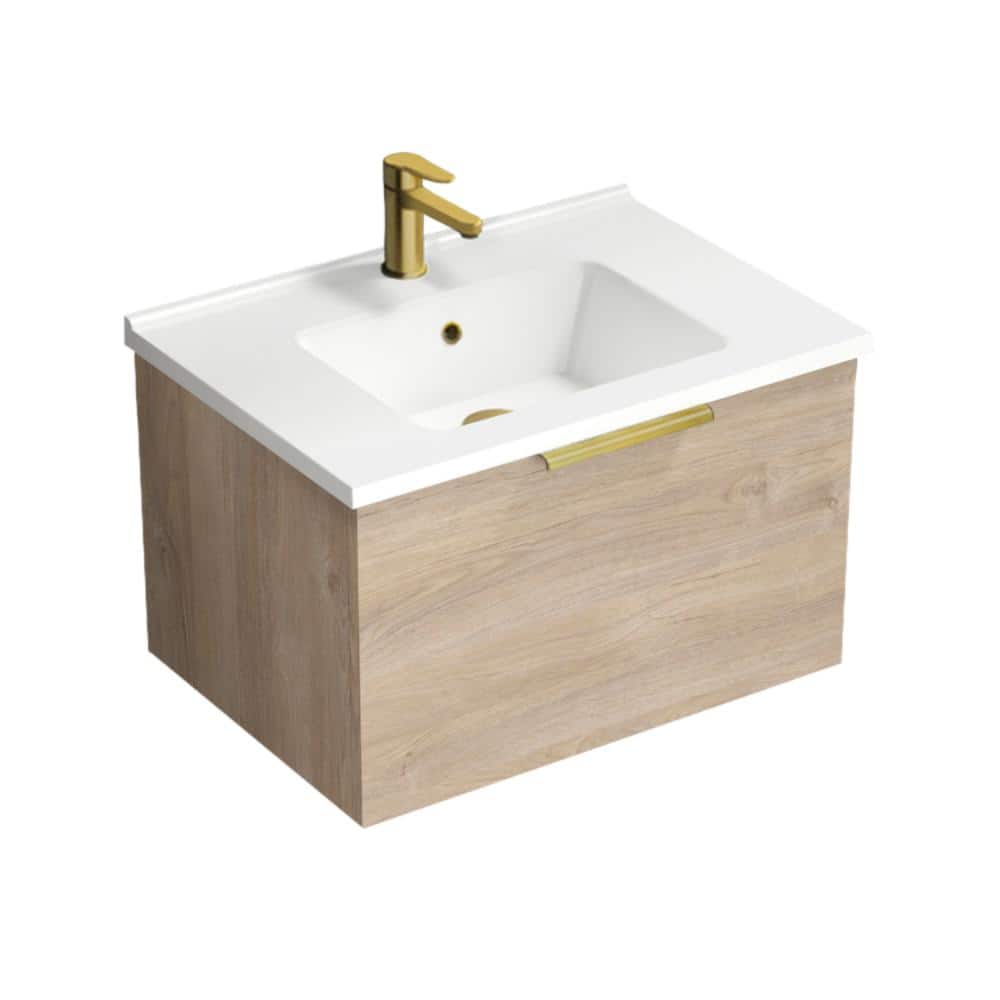 Bodrum 25.59 in. W x 17.72 in. D x 16.14 in. H Modern Bathroom Vanity in Brown Oak With White Ceramic Top price history on PriceWatchPro