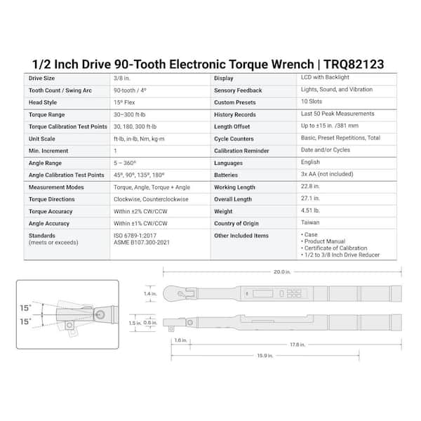 TEKTON 1/2 in. Drive 90-Tooth Flex Head Dual-Direction Electronic