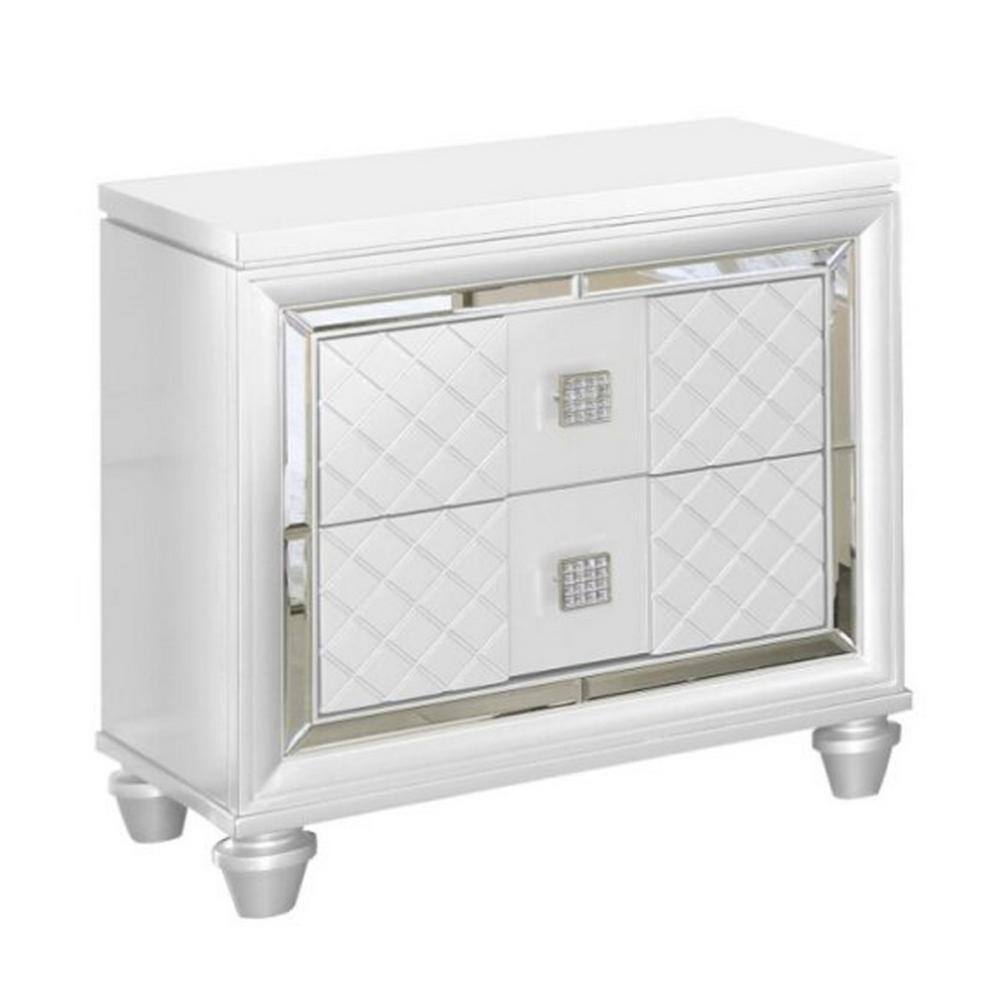Moy White and Silver 2 Drawer 18 in. W Nightstand