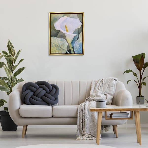 Garden Calla Lily Bloom by Stephanie Fielden Gold Floater Frame Nature Graphic Art Print 31 in. x 25 in.