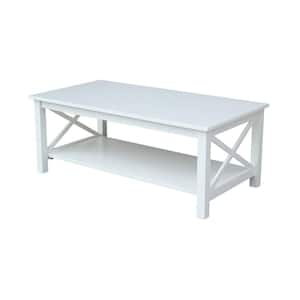 Hampton 46 in. Bright White Large Rectangle Wood Coffee Table with Shelf