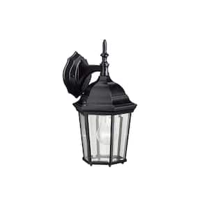 Madison 14.5 in. 1-Light Black Outdoor Hardwired Wall Lantern Sconce with No Bulbs Included (1-Pack)