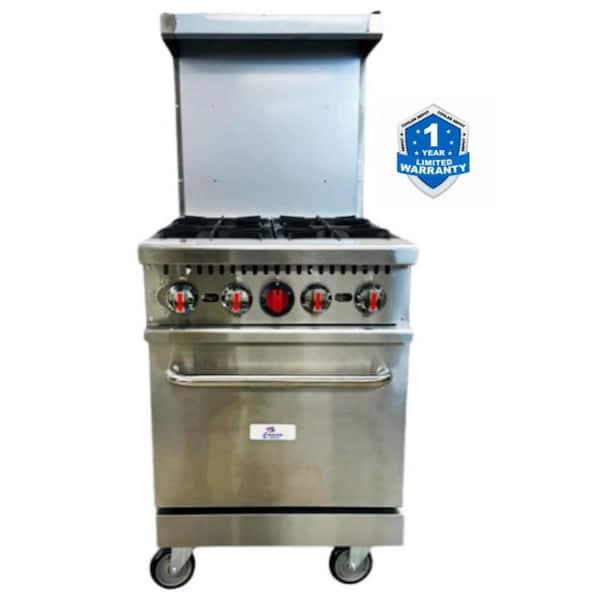 24 in. 2.9 cu. ft. 4 Burner Commercial Gas Range with Oven in Stainless Steel