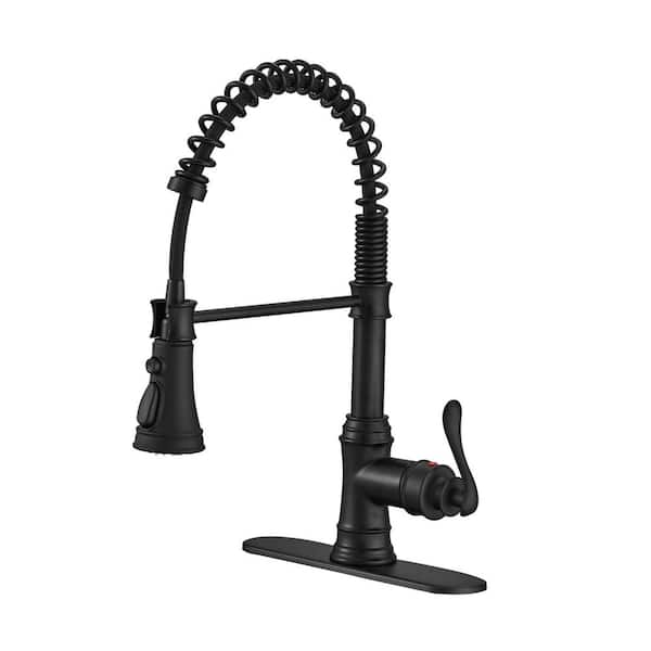 Unbranded Single Handle Pull Down Sprayer Kitchen Faucet with Advanced Spray Commercial 1-Hole Kitchen Sink Taps in Matte Black