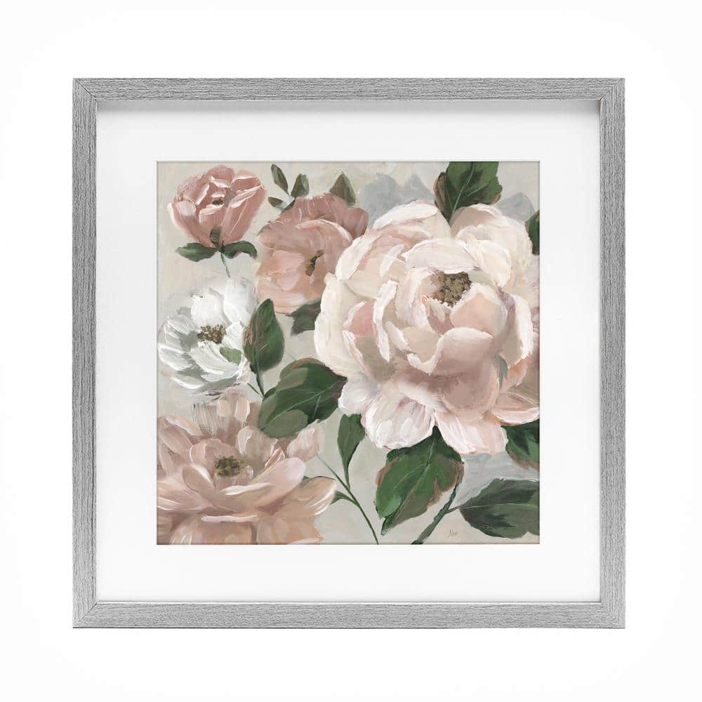 Delicate Blush Peonies with Leaves Gray Framed Print Under Glass, design by Nan price history on PriceWatchPro