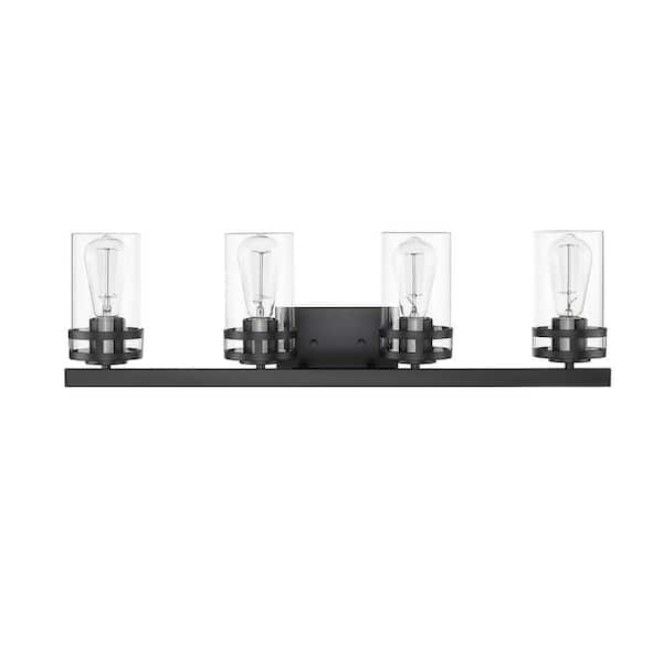 Lunden 30.25 in. 4-Light Matte Black Vanity-Light with Clear Glass