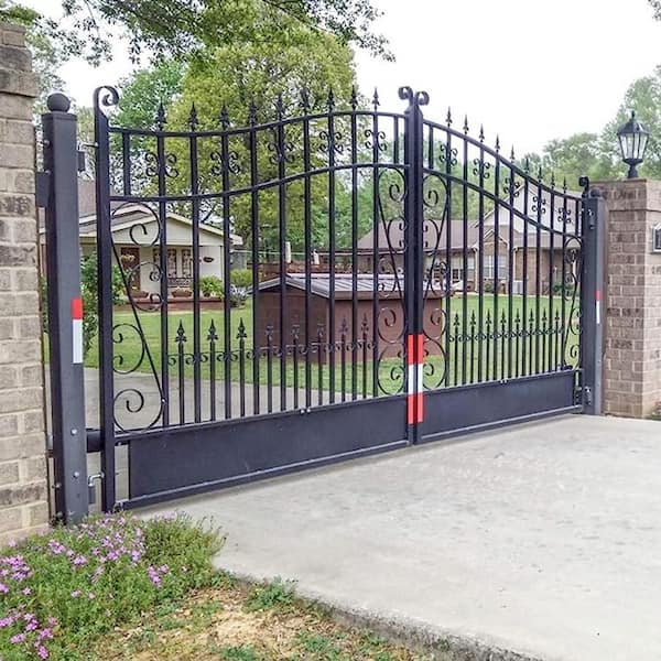 14 ft. x 6 ft. Automated Steel Venice Dual Swing Black Steel Driveway Gate and Gate Opener Kit ETL Listed Fence Gate