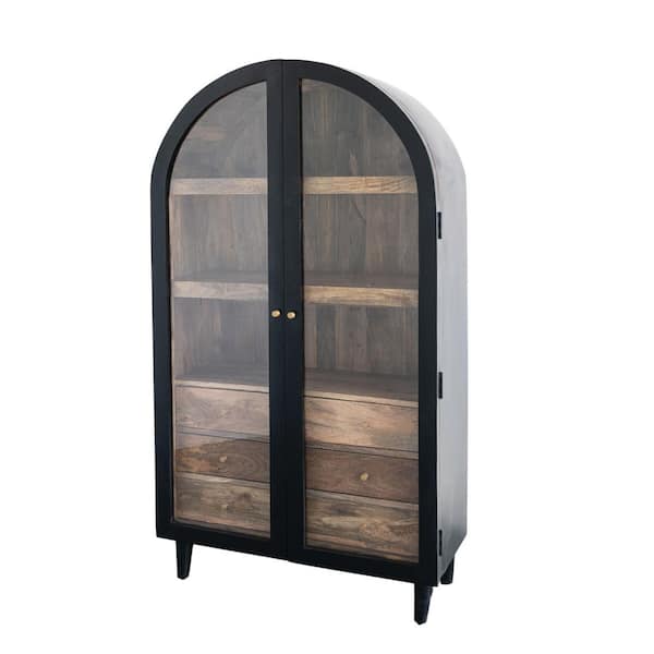 Black and Natural 68 in. Accent Cabinet with 3 Shelves and 6 Drawers