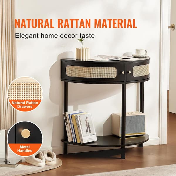 SKYSHALO Half-moon Rattan Console Table with 2-Drawers