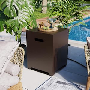 Outdoor Propane Tank Table Square Iron Brown Propane Tank Cover, Patio Side Table