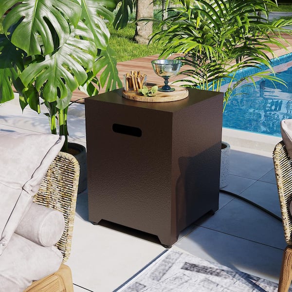 UPHA Outdoor Propane Tank Table Square Iron Brown Propane Tank Cover, Patio Side Table