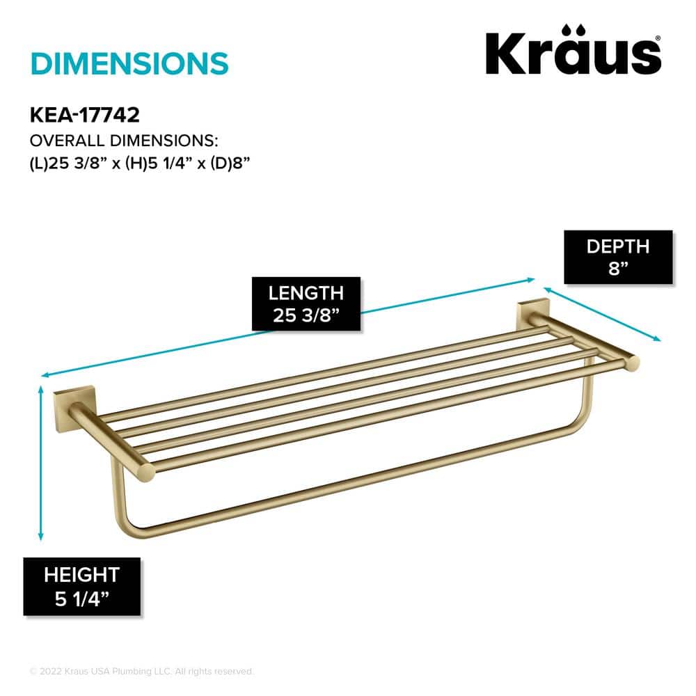 Brushed Gold Wall Mounted Towel Rack with Shelf