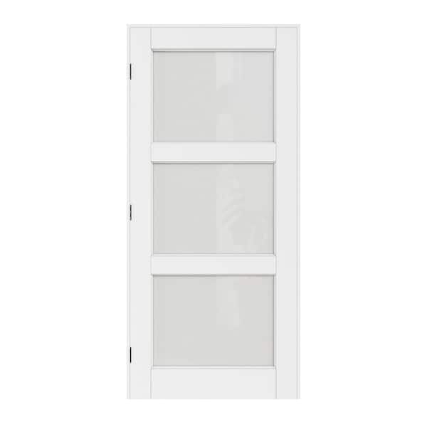 ARK DESIGN 36 in. x 96 in. 3-Lite Frosted Glass Right-Handed White Solid Core MDF Door Kit with Quick Assemble Jamb