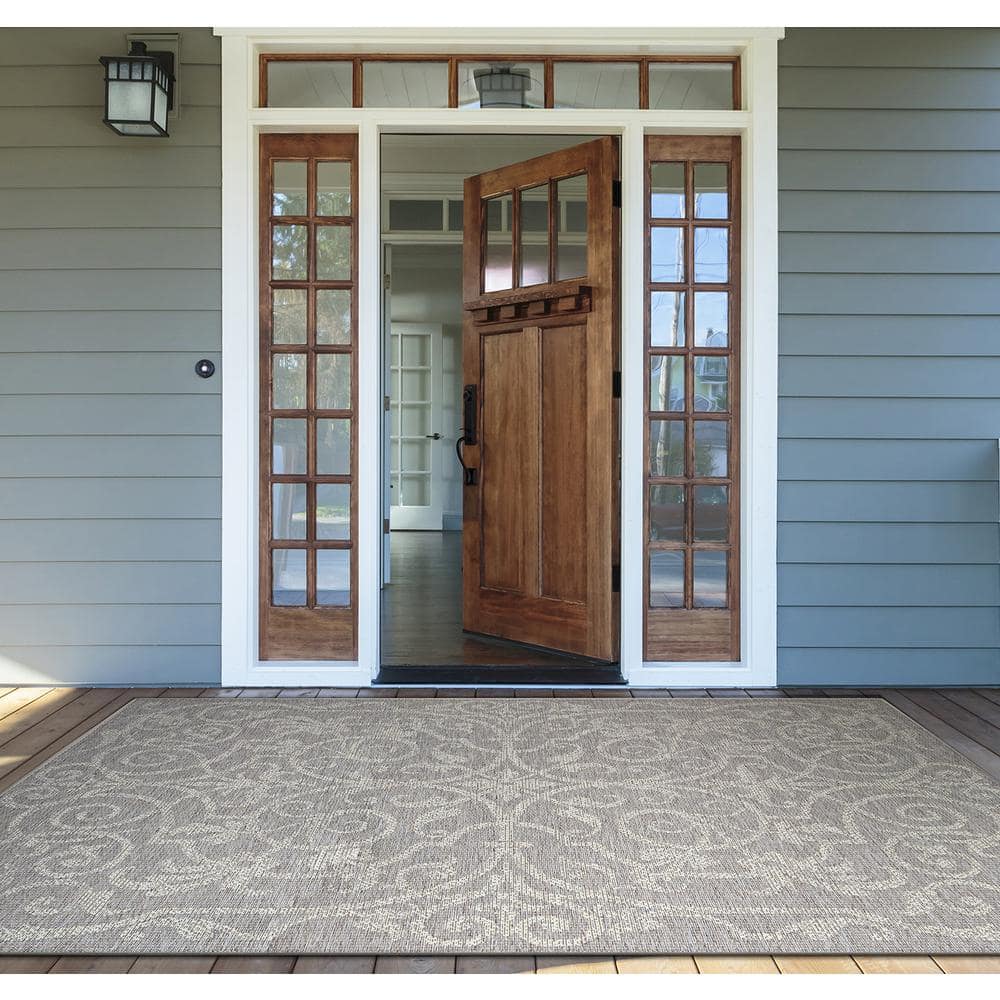 Cocoa Natural Geometric Flat-Woven Synthetic Area Rug - 7'6" x 10'9"