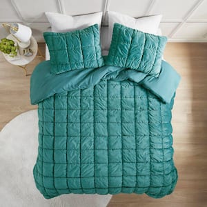 Velvet Dream Puff Teal Microfiber Twin Comforter Set