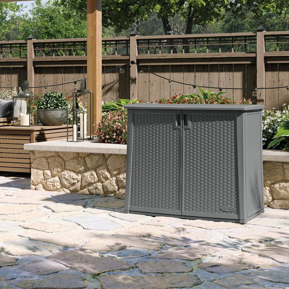 Cool Gray Lockable Wicker Plastic Outdoor 2-Door Cabinet