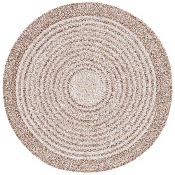 Braided 3 ft. x 3 ft. Taupe Border Striped Gradient Round Area Rug