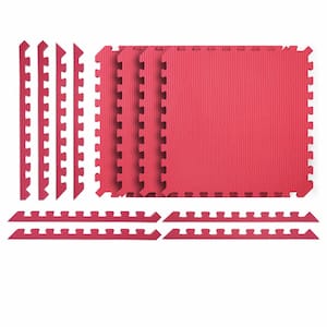 Black/Red 24 in. x 24 in. x 0.79 in. Foam Reversible Interlocking Floor Mat (4-Pack)